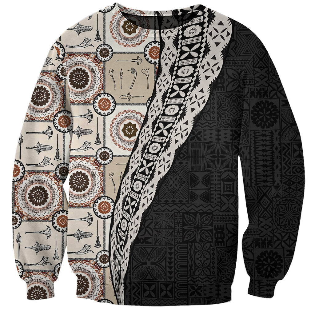 Tukenny Pattern Fijian War Clubs Mix Tapa Tribal Sweatshirt LT03 Unisex Beige - Polynesian Pride