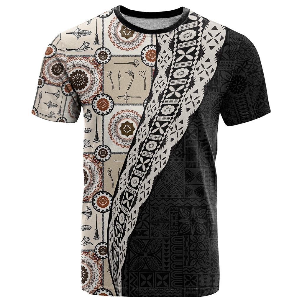 Tukenny Pattern Fijian War Clubs Mix Tapa Tribal T Shirt LT03 Beige - Polynesian Pride