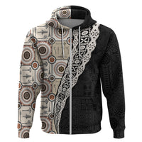Tukenny Pattern Fijian War Clubs Mix Tapa Tribal Zip Hoodie LT03 Zip Hoodie Beige - Polynesian Pride