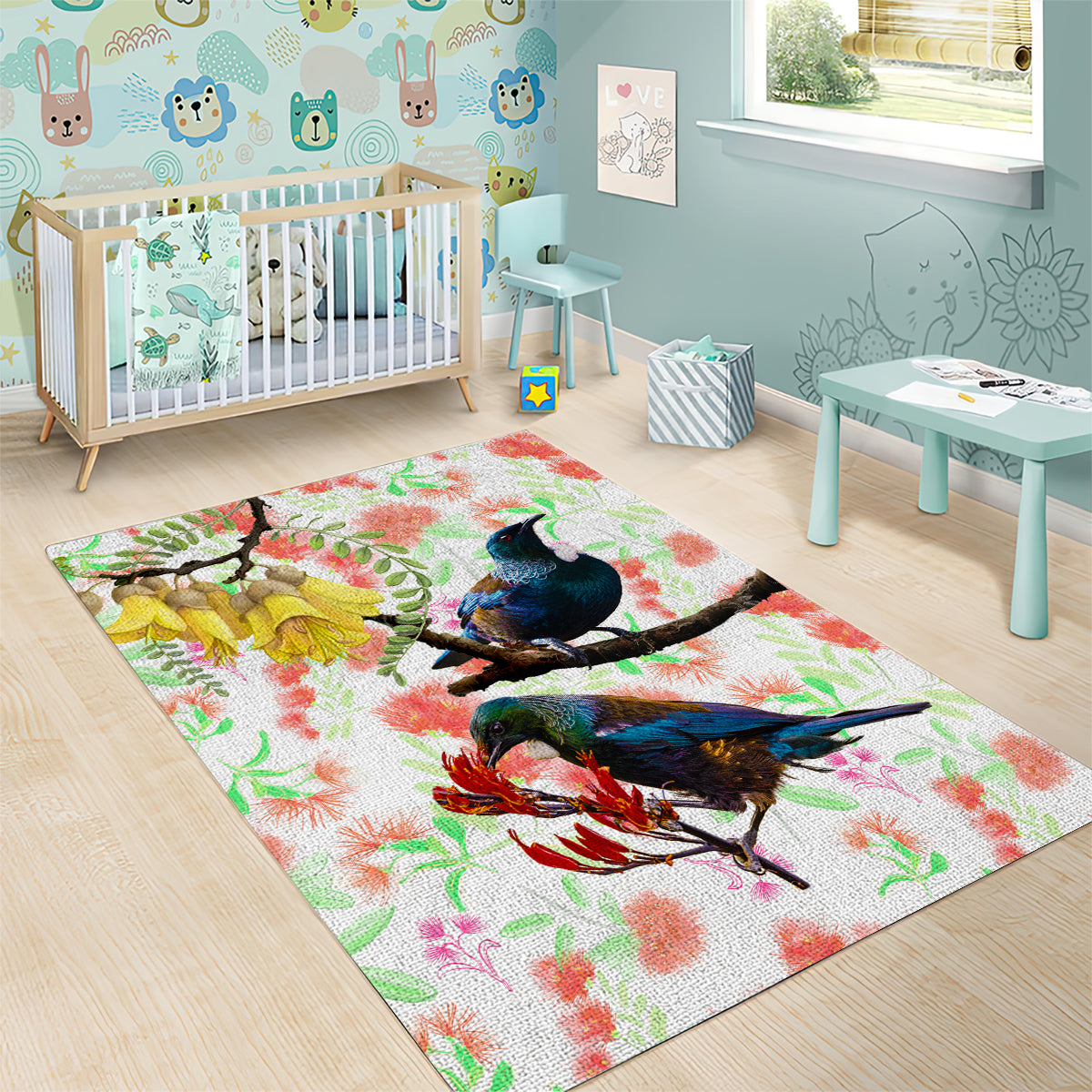 New Zealand Pohutukawa Tui Bird Area Rug Kowhai Version LT03 - Polynesian Pride