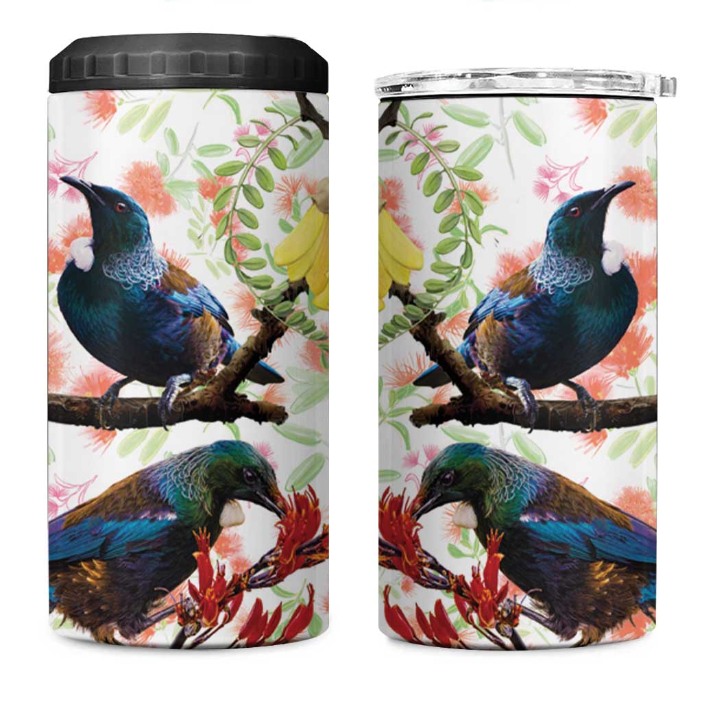 New Zealand Pohutukawa Tui Bird 4 in 1 Can Cooler Tumbler Kowhai Version