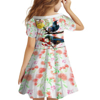 New Zealand Pohutukawa Tui Bird Family Matching Off Shoulder Short Dress and Hawaiian Shirt Kowhai Version LT03 - Polynesian Pride