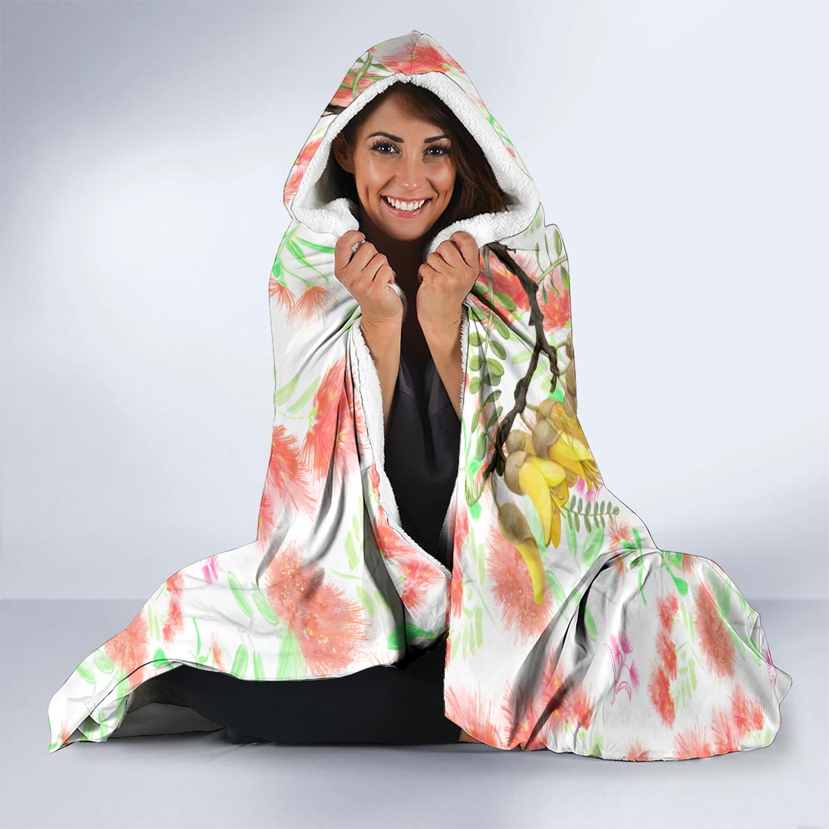 New Zealand Pohutukawa Tui Bird Hooded Blanket Kowhai Version LT03 - Polynesian Pride