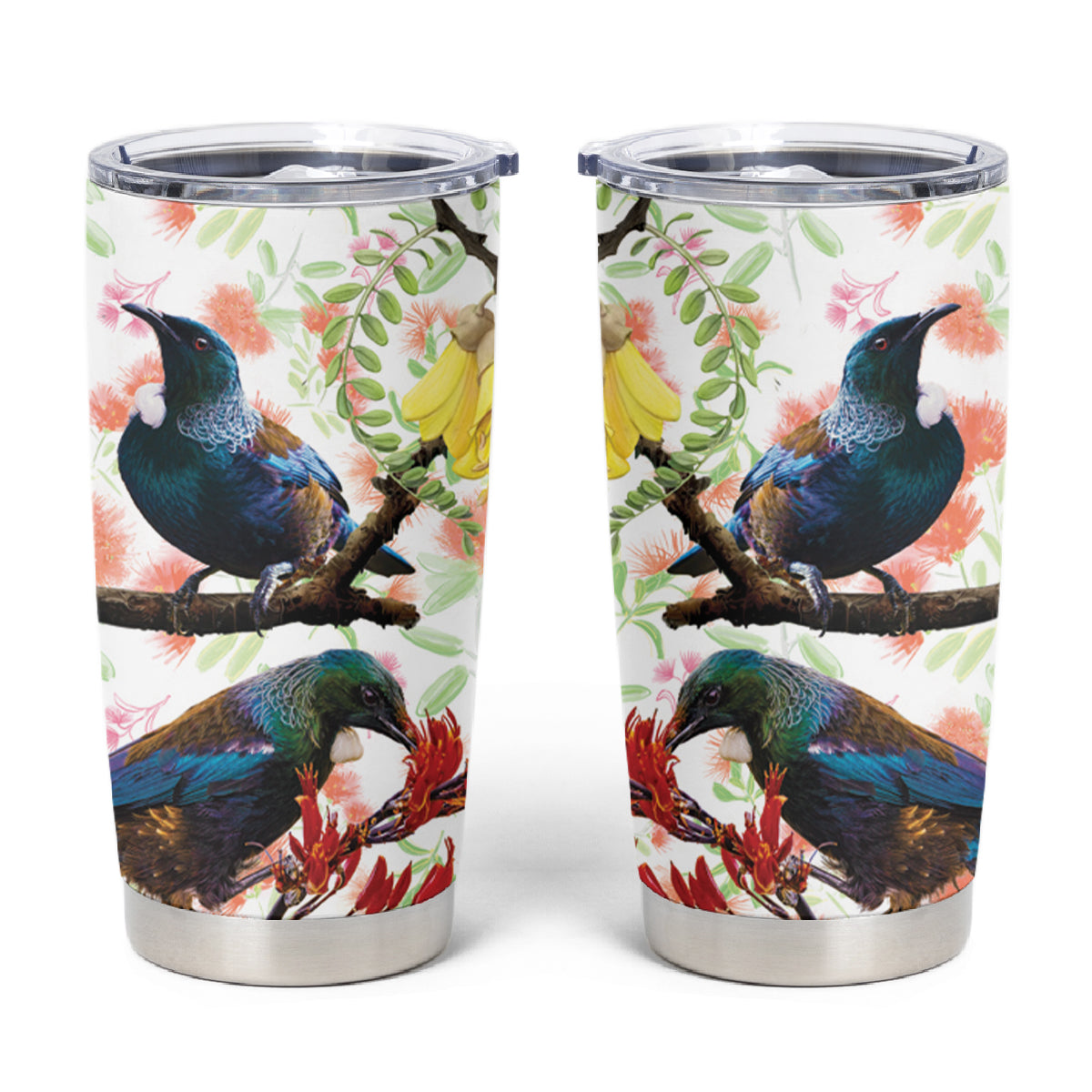 New Zealand Pohutukawa Tui Bird Tumbler Cup Kowhai Version