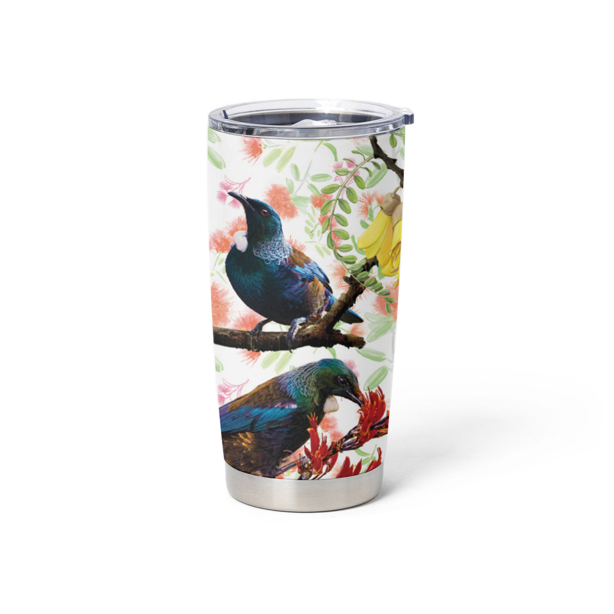New Zealand Pohutukawa Tui Bird Tumbler Cup Kowhai Version