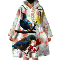 New Zealand Pohutukawa Tui Bird Wearable Blanket Hoodie Kowhai Version LT03 - Polynesian Pride