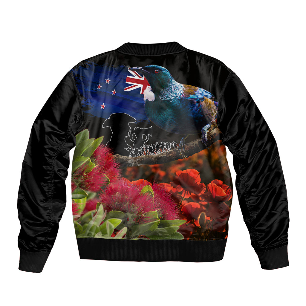 New Zealand ANZAC Day Bomber Jacket Pohutukawa Flower and Tui Bird LT03 - Polynesian Pride