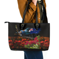 New Zealand ANZAC Day Leather Tote Bag Pohutukawa Flower and Tui Bird LT03 - Polynesian Pride