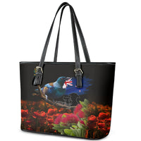 New Zealand ANZAC Day Leather Tote Bag Pohutukawa Flower and Tui Bird LT03 - Polynesian Pride