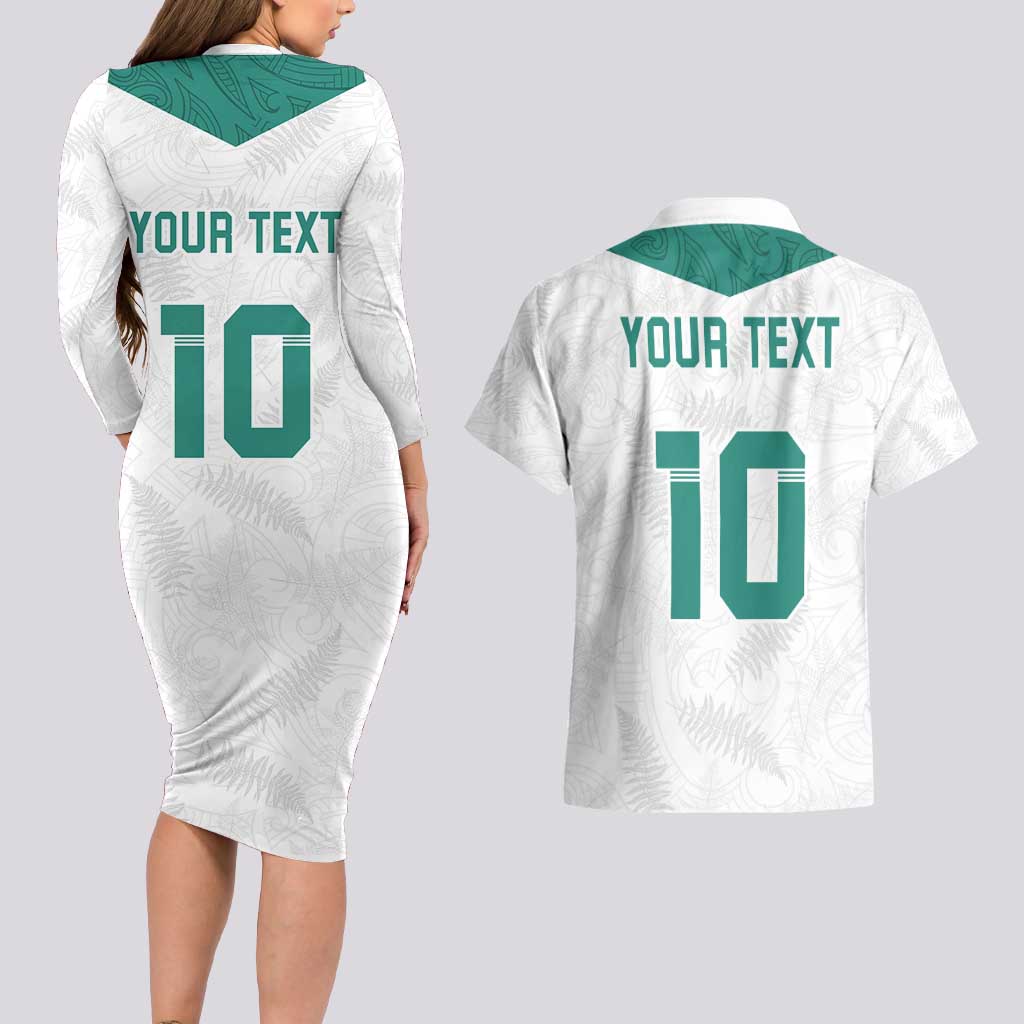 Custom New Zealand Football Couples Matching Long Sleeve Bodycon Dress and Hawaiian Shirt Go All Silver Ferns - Towards World Cup 2026