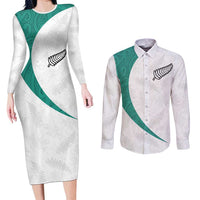 Custom New Zealand Football Couples Matching Long Sleeve Bodycon Dress and Long Sleeve Button Shirt Go All Silver Ferns - Towards World Cup 2026