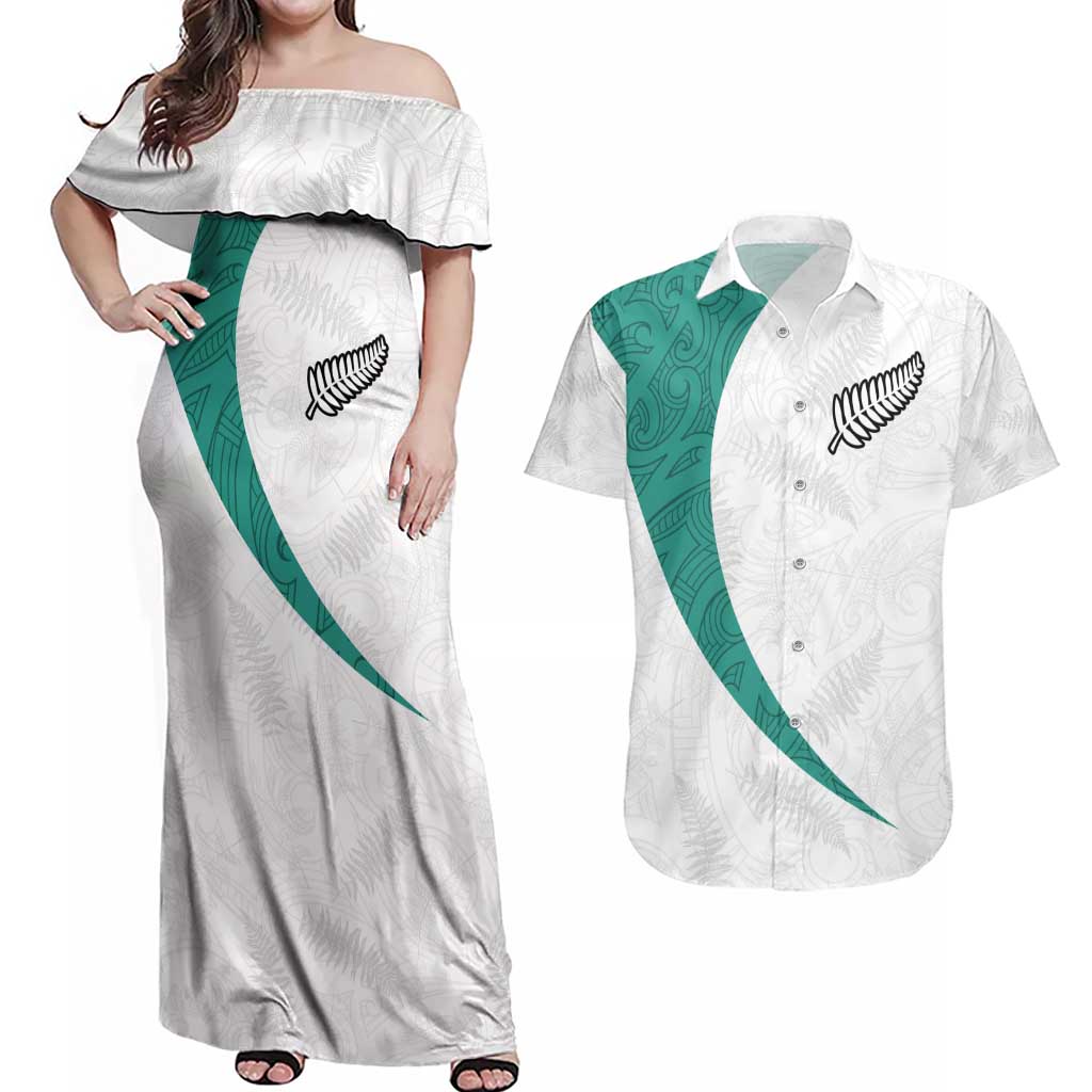 Custom New Zealand Football Couples Matching Off Shoulder Maxi Dress and Hawaiian Shirt Go All Silver Ferns - Towards World Cup 2026