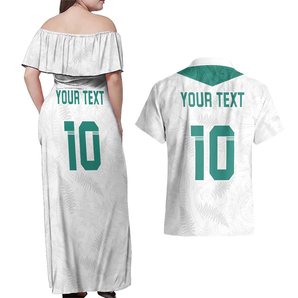 Custom New Zealand Football Couples Matching Off Shoulder Maxi Dress and Hawaiian Shirt Go All Silver Ferns - Towards World Cup 2026