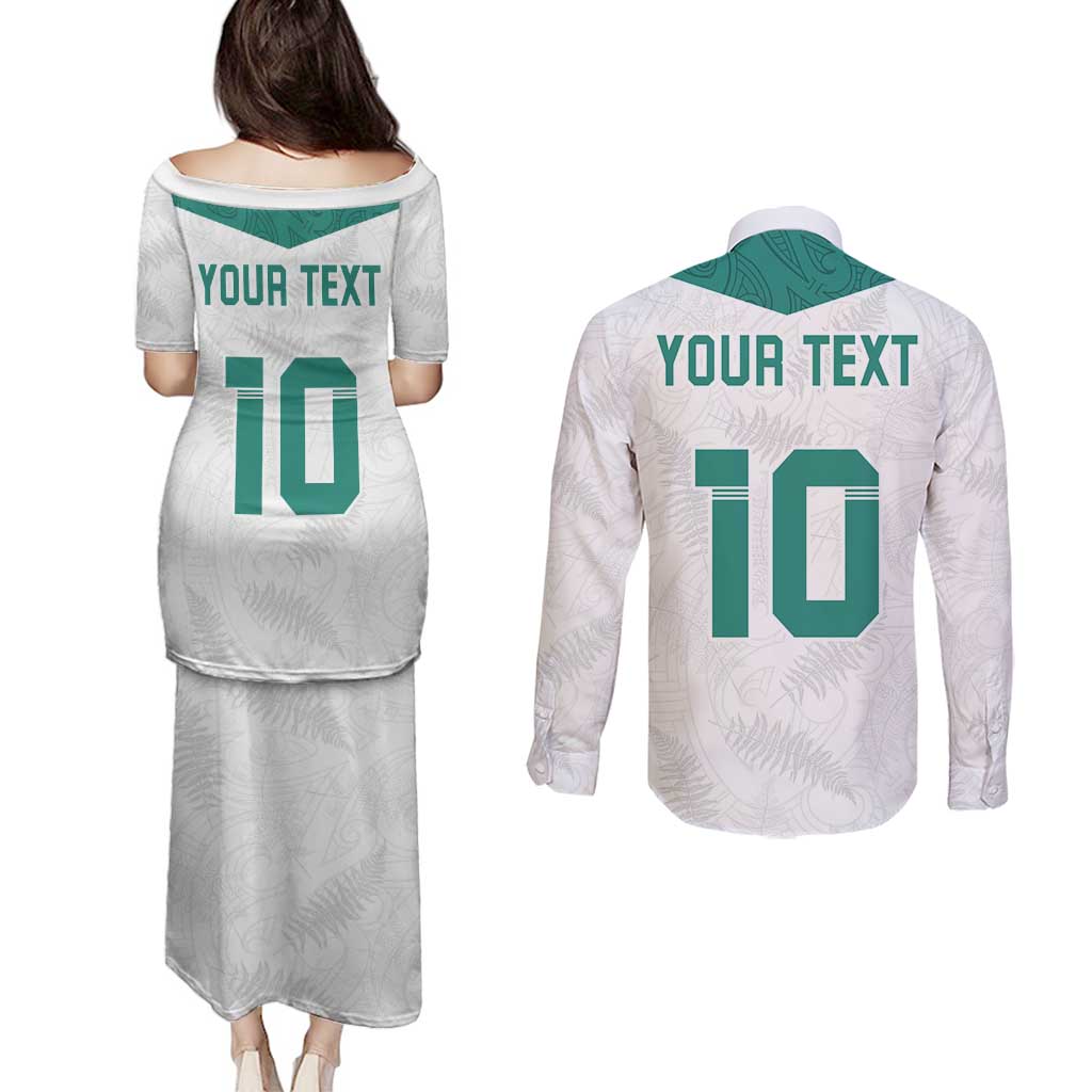 Custom New Zealand Football Couples Matching Puletasi and Long Sleeve Button Shirt Go All Silver Ferns - Towards World Cup 2026