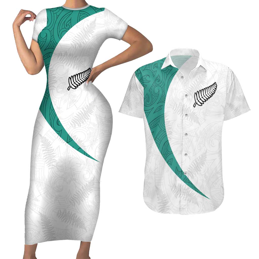 Custom New Zealand Football Couples Matching Short Sleeve Bodycon Dress and Hawaiian Shirt Go All Silver Ferns - Towards World Cup 2026
