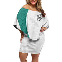 Custom New Zealand Football Family Matching Off Shoulder Short Dress and Hawaiian Shirt Go All Silver Ferns - Towards World Cup 2026