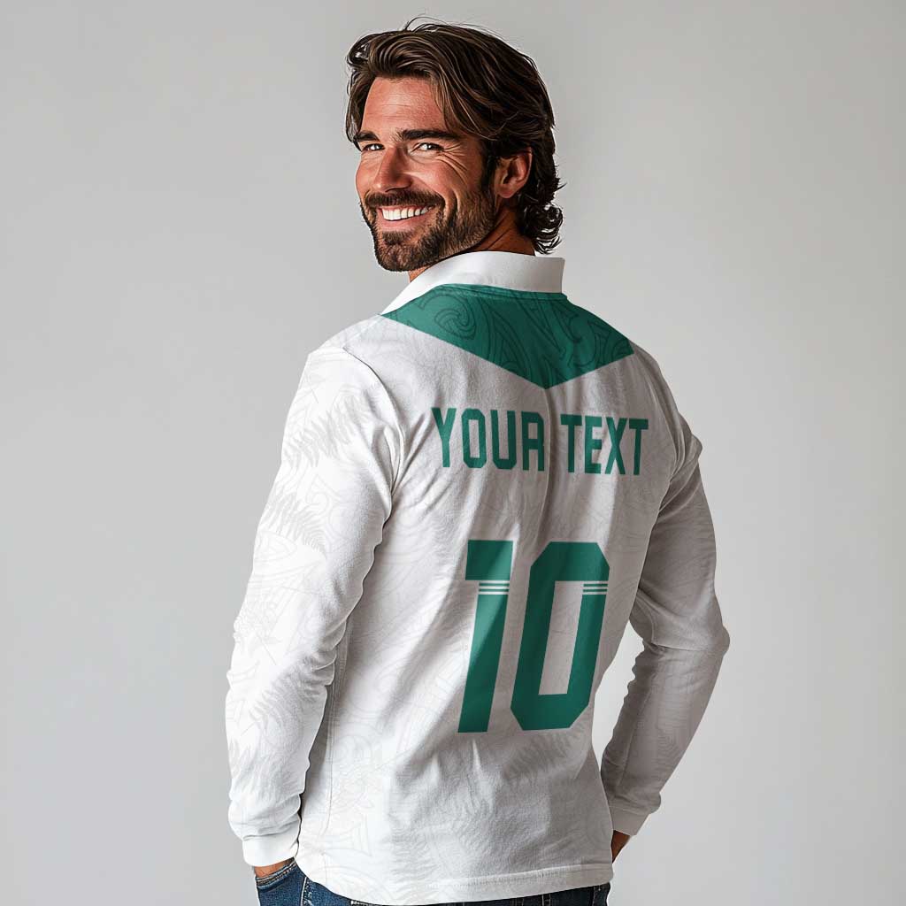 Custom New Zealand Football Long Sleeve Polo Shirt Go All Silver Ferns - Towards World Cup 2026