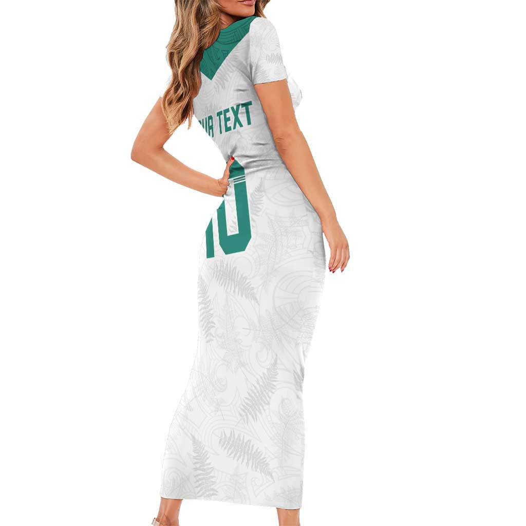 Custom New Zealand Football Short Sleeve Bodycon Dress Go All Silver Ferns - Towards World Cup 2026