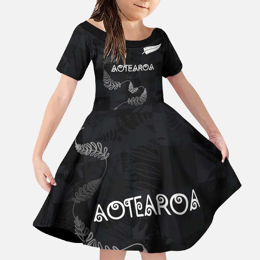 Custom New Zealand Rugby Family Matching Off Shoulder Maxi Dress and Hawaiian Shirt All Silver Ferns Blacks