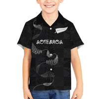 Custom New Zealand Rugby Family Matching Off Shoulder Short Dress and Hawaiian Shirt All Silver Ferns Blacks