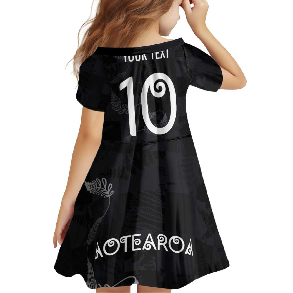 Custom New Zealand Rugby Family Matching Short Sleeve Bodycon Dress and Hawaiian Shirt All Silver Ferns Blacks