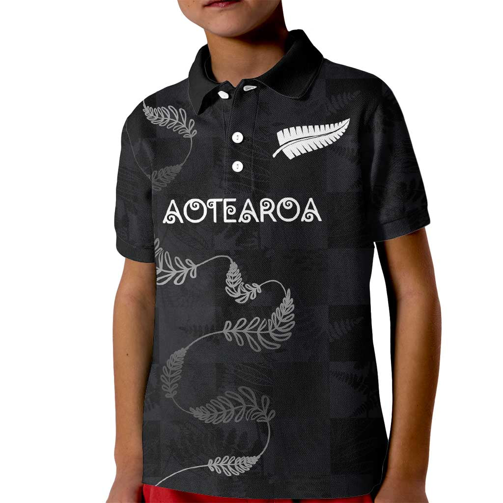 Custom New Zealand Rugby Kid Polo Shirt All Silver Ferns Blacks