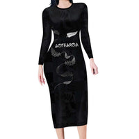 Custom New Zealand Rugby Long Sleeve Bodycon Dress All Silver Ferns Blacks