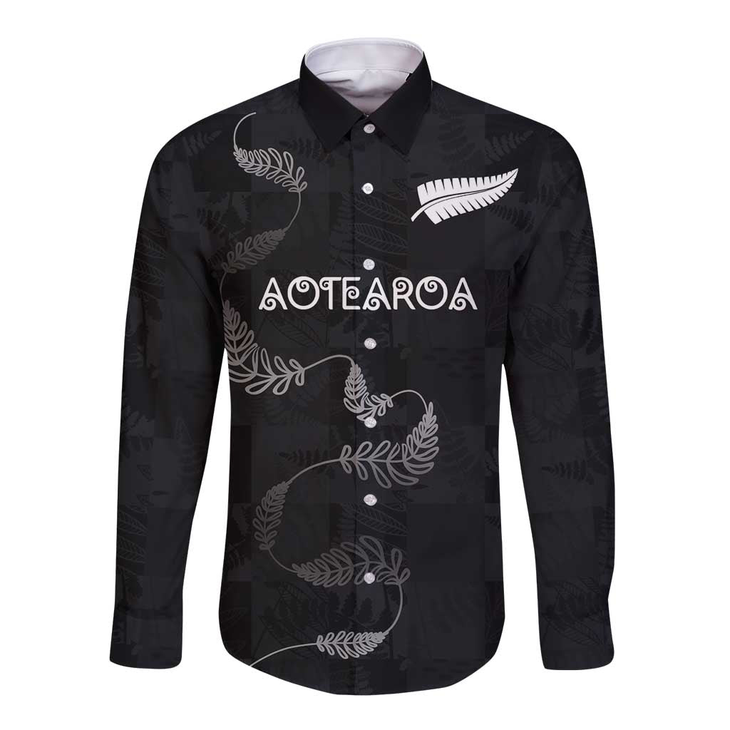 Custom New Zealand Rugby Long Sleeve Button Shirt All Silver Ferns Blacks