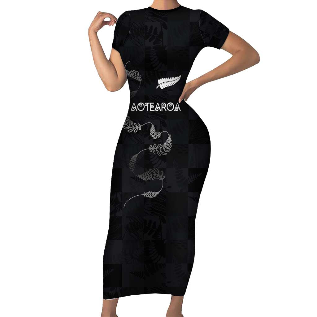Custom New Zealand Rugby Short Sleeve Bodycon Dress All Silver Ferns Blacks