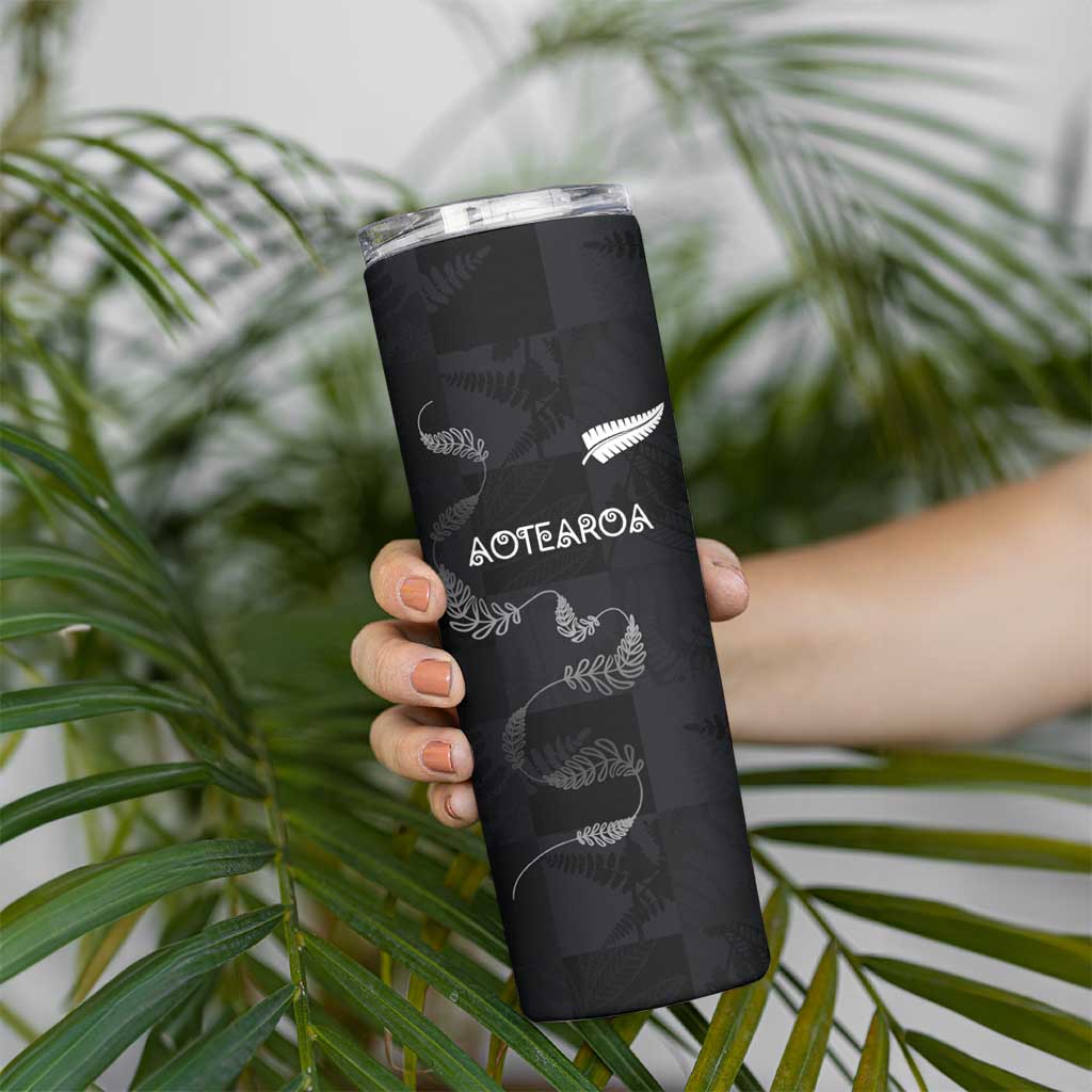 Custom New Zealand Rugby Skinny Tumbler All Silver Ferns Blacks LT03 - Polynesian Pride