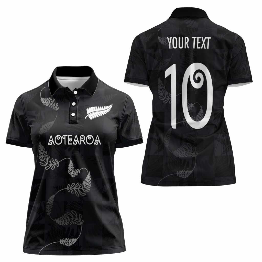 Custom New Zealand Rugby Women Polo Shirt All Silver Ferns Blacks
