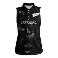Custom New Zealand Rugby Women Sleeveless Polo Shirt All Silver Ferns Blacks