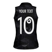 Custom New Zealand Rugby Women Sleeveless Polo Shirt All Silver Ferns Blacks