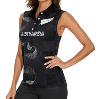 Custom New Zealand Rugby Women Sleeveless Polo Shirt All Silver Ferns Blacks