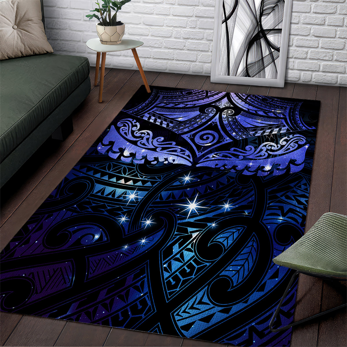 New Zealand Matariki Area Rug Maori Pattern and Matariki Sky Night LT03 Blue - Polynesian Pride