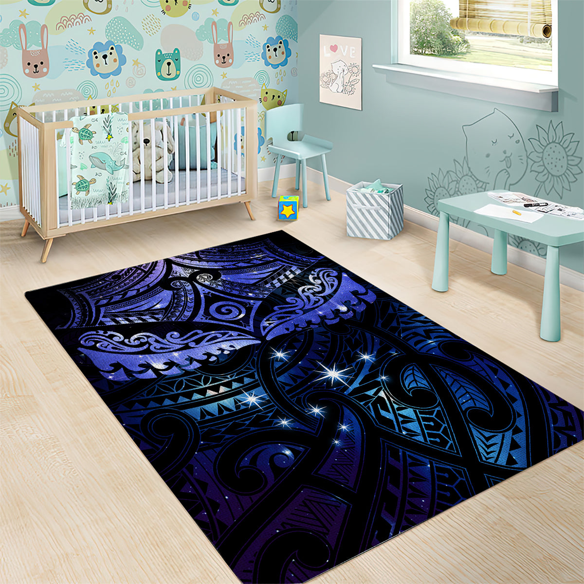 New Zealand Matariki Area Rug Maori Pattern and Matariki Sky Night LT03 - Polynesian Pride