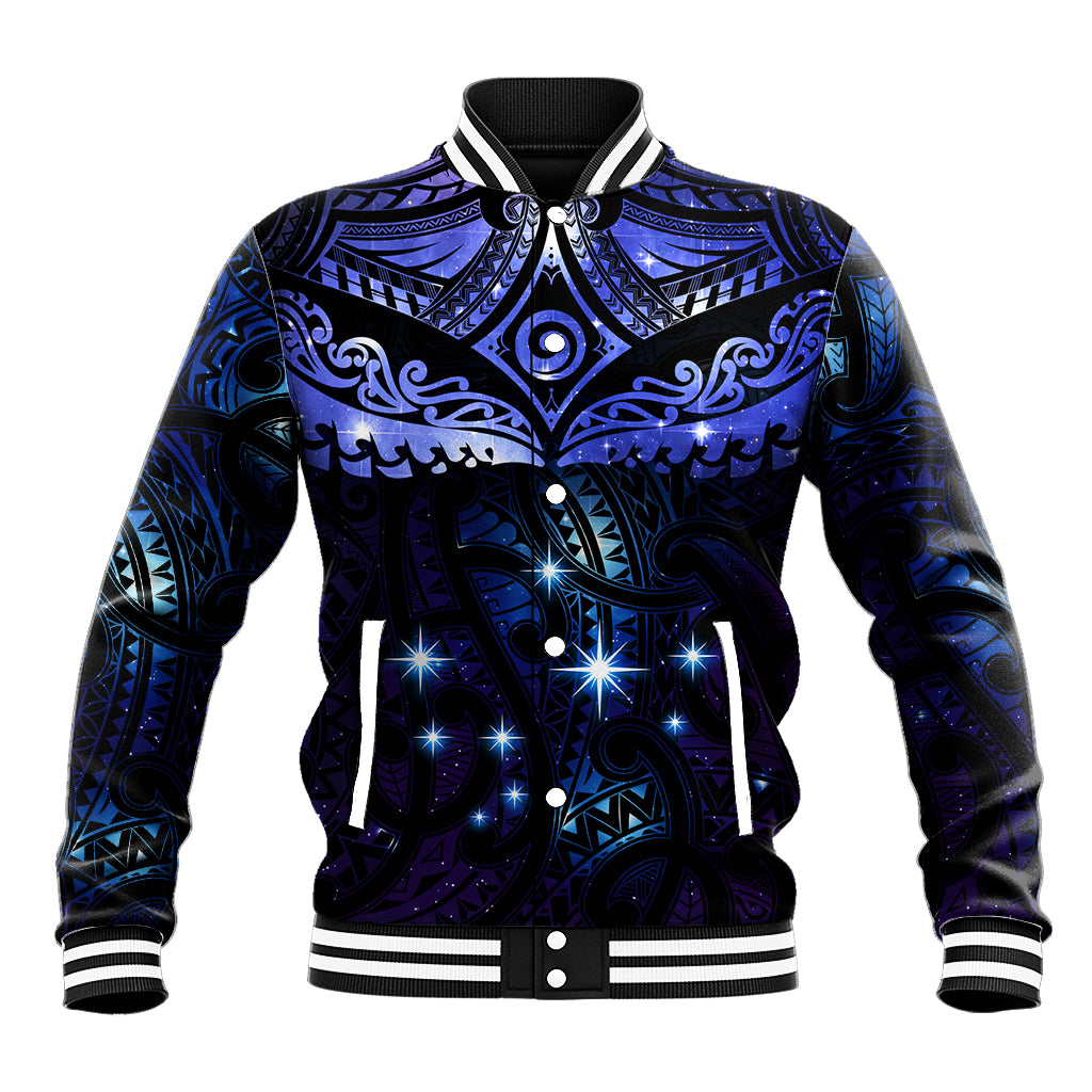 New Zealand Matariki Baseball Jacket Maori Pattern and Matariki Sky Night LT03 Unisex Blue - Polynesian Pride