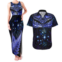 New Zealand Matariki Couples Matching Tank Maxi Dress and Hawaiian Shirt Maori Pattern and Matariki Sky Night LT03 Blue - Polynesian Pride