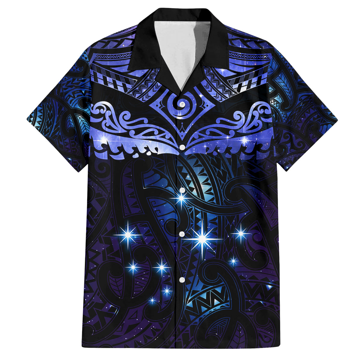 New Zealand Matariki Family Matching Long Sleeve Bodycon Dress and Hawaiian Shirt Maori Pattern and Matariki Sky Night LT03 Dad's Shirt - Short Sleeve Blue - Polynesian Pride
