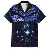 New Zealand Matariki Family Matching Short Sleeve Bodycon Dress and Hawaiian Shirt Maori Pattern and Matariki Sky Night LT03 Dad's Shirt - Short Sleeve Blue - Polynesian Pride