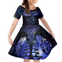 New Zealand Matariki Family Matching Tank Maxi Dress and Hawaiian Shirt Maori Pattern and Matariki Sky Night LT03 Daughter's Dress Blue - Polynesian Pride
