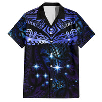 New Zealand Matariki Family Matching Tank Maxi Dress and Hawaiian Shirt Maori Pattern and Matariki Sky Night LT03 Dad's Shirt - Short Sleeve Blue - Polynesian Pride
