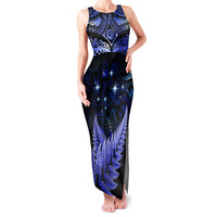 New Zealand Matariki Family Matching Tank Maxi Dress and Hawaiian Shirt Maori Pattern and Matariki Sky Night LT03 Mom's Dress Blue - Polynesian Pride
