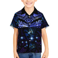 New Zealand Matariki Family Matching Tank Maxi Dress and Hawaiian Shirt Maori Pattern and Matariki Sky Night LT03 Son's Shirt Blue - Polynesian Pride