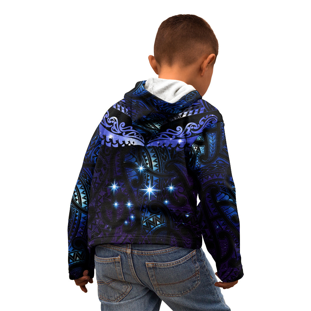 New Zealand Matariki Kid Hoodie Maori Pattern and Matariki Sky Night