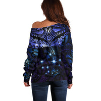 New Zealand Matariki Off Shoulder Sweater Maori Pattern and Matariki Sky Night LT03 - Polynesian Pride