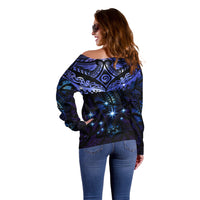New Zealand Matariki Off Shoulder Sweater Maori Pattern and Matariki Sky Night LT03 - Polynesian Pride
