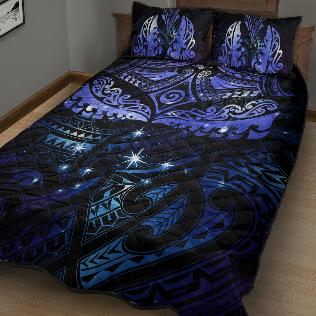 New Zealand Matariki Quilt Bed Set Maori Pattern and Matariki Sky Night LT03 - Polynesian Pride