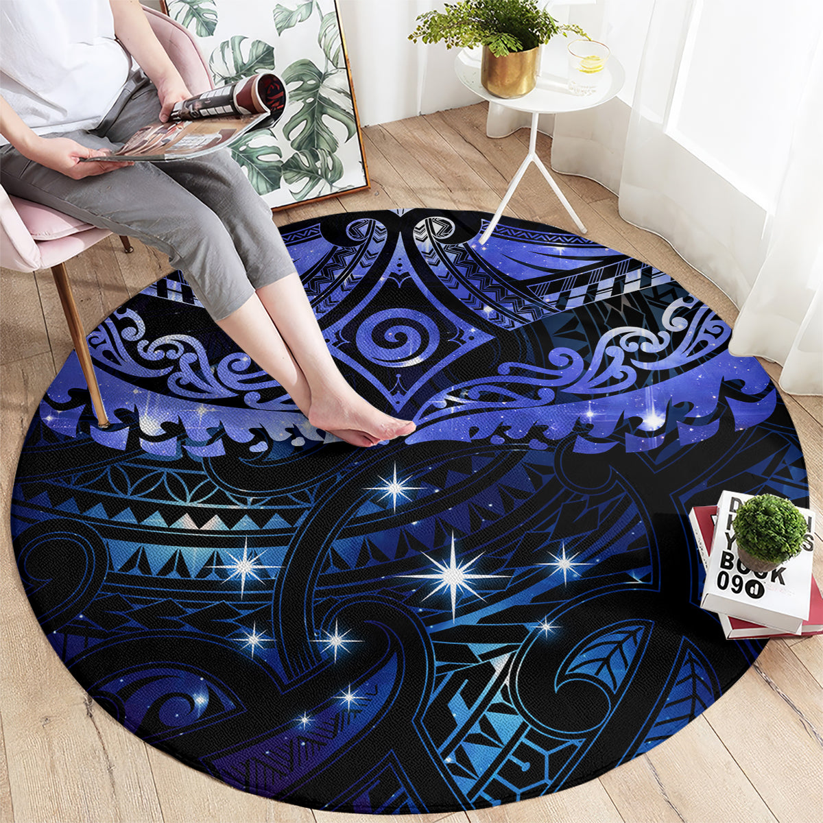 New Zealand Matariki Round Carpet Maori Pattern and Matariki Sky Night LT03 - Polynesian Pride