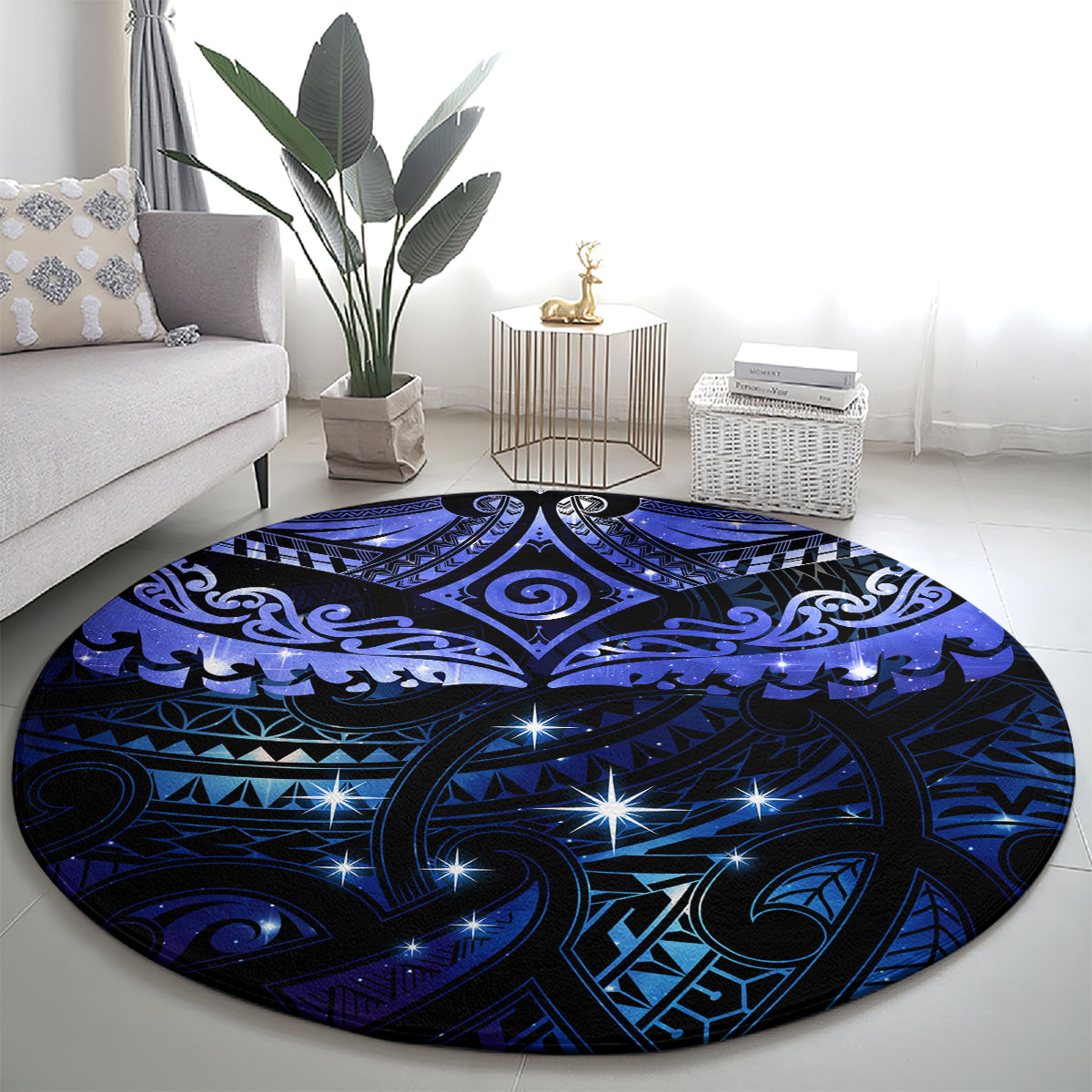 New Zealand Matariki Round Carpet Maori Pattern and Matariki Sky Night LT03 - Polynesian Pride
